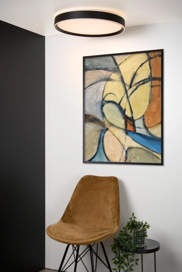 Lucide NURIA - Plafonnière - Ø 50 cm - LED Dimb. - 1x36W 2700K - 3 StepDim - Zwart - sfeer 1